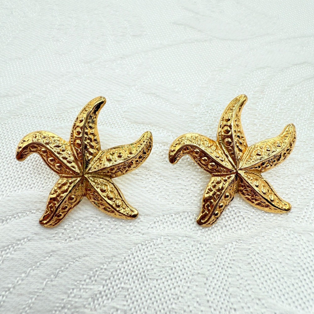 Vintage Warm Gold Tone Starfish Earrings